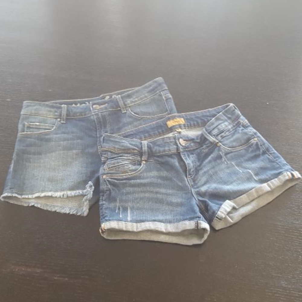 set of 2 shorts jeans distressed blue